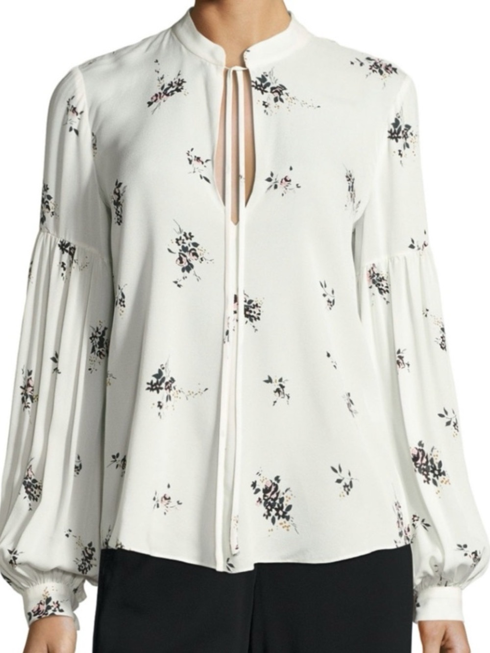 A.L.C. Ivory Floral silk Tie-Neck Blouse